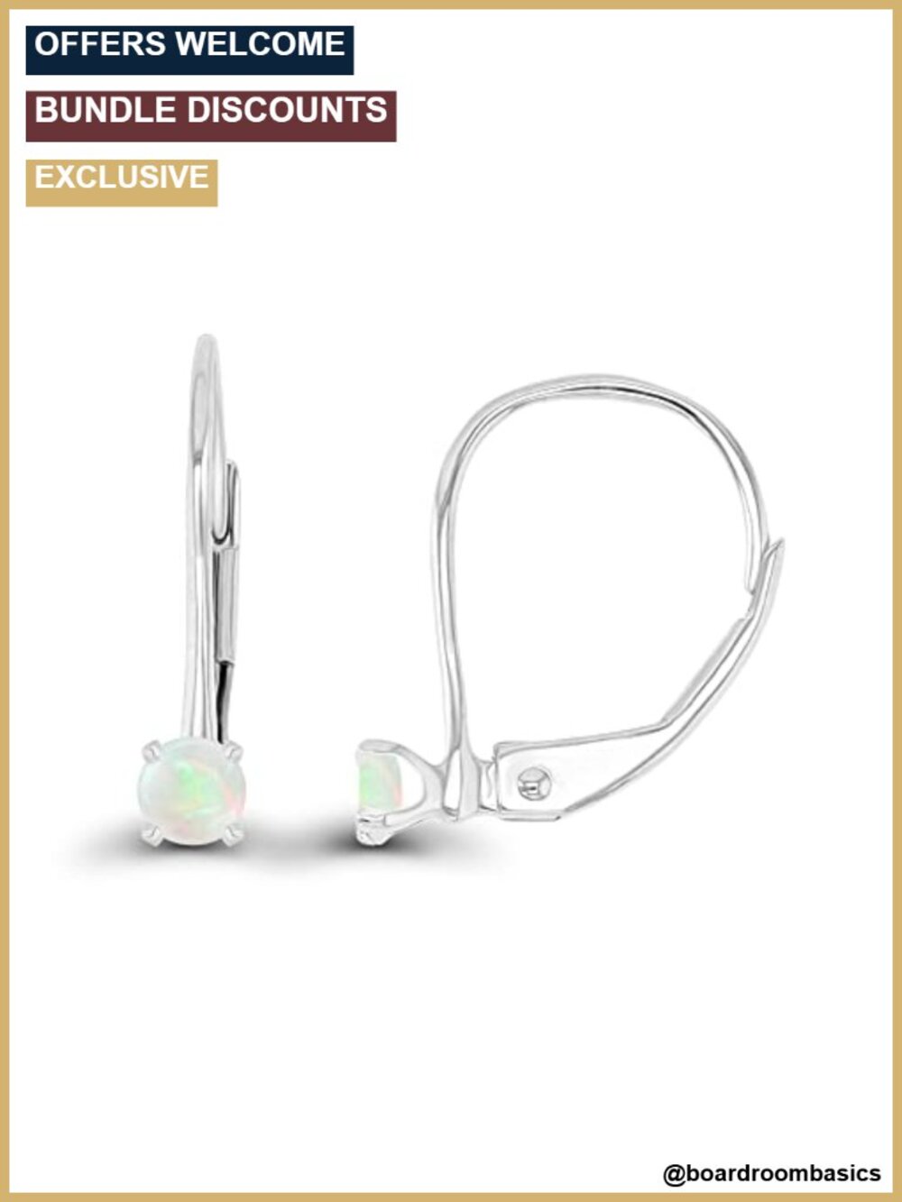 925 Sterling Silver Opal Leverback Earrings Hypoallergenic Birthstone